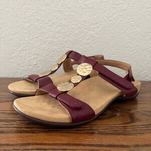 VIONIC Women's Farra Red Faux Lizard Gold Metal Sandals